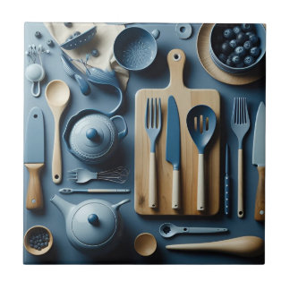 Schattige blauw keukengerei esthetisch behang tegeltje