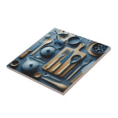 Schattige blauw keukengerei esthetisch behang tegeltje (Zijkant)