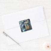 Schattige blauw keukengerei esthetisch behang vierkante sticker (Envelop)