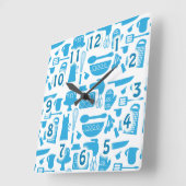 Schattige Blauw Keukengerei Kookgereedschap Patroo Vierkante Klok (Hoek)