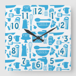 Schattige Blauw Keukengerei Kookgereedschap Patroo Vierkante Klok