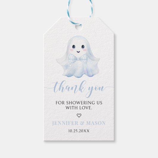 Schattige Blauw Kleine Boo Bow Baby Boy Douche Dan Cadeaulabel (Voorkant)