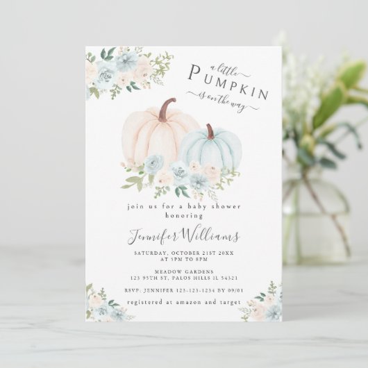 Schattige Blauw Kleine Pompoen Bloemen Baby Boy Do Kaart (Staand voorkant)