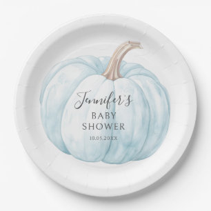 Schattige blauw kleine pompoen thema baby boy show papieren bordje