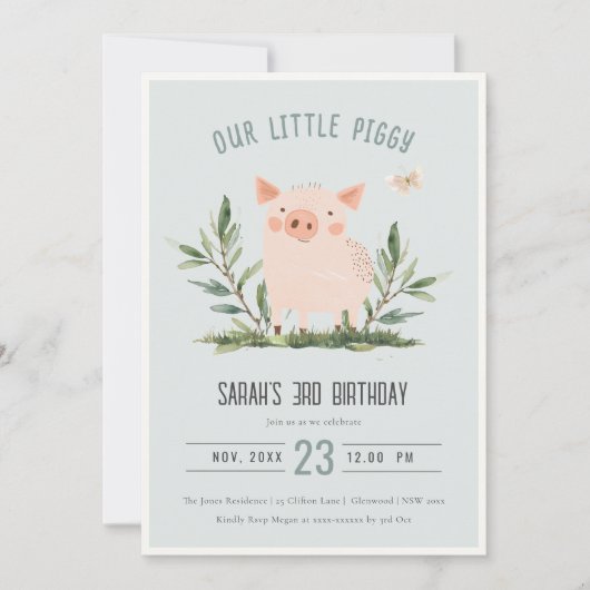 Schattige Blauw Kleine Varken Kinder Boerderij Var Kaart (Voorkant)