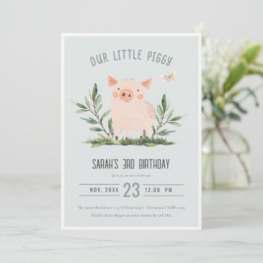 Schattige Blauw Kleine Varken Kinder Boerderij Var Kaart (Staand voorkant)