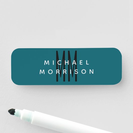 Schattige Blauw Kleur Monogram Initiaal Letters Na Naamplaatje (In situ)