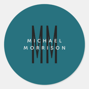 Schattige Blauw Kleur Monogram Initiaal Letters Na Ronde Sticker