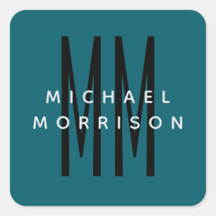 Schattige Blauw Kleur Monogram Initiaal Letters Na Vierkante Sticker