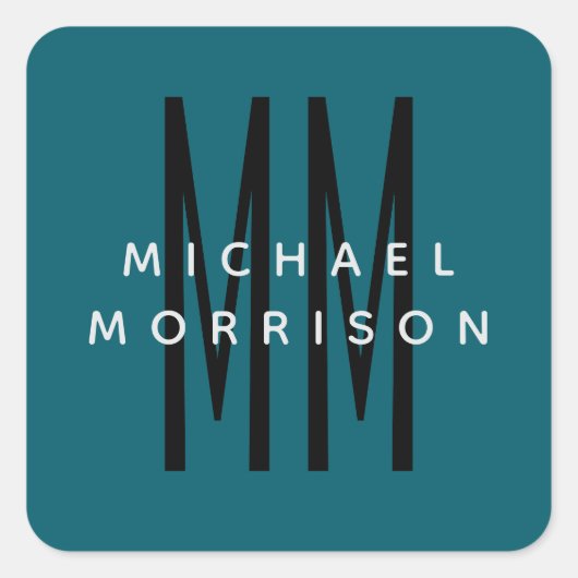 Schattige Blauw Kleur Monogram Initiaal Letters Na Vierkante Sticker (Voorkant)