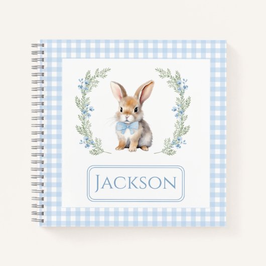 Schattige blauw konijntje verjaardag baby boy cade notitieboek (Voorkant)