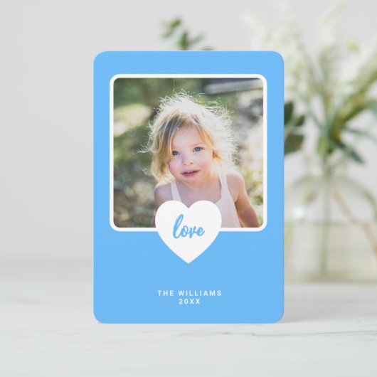 Schattige blauw liefde klaslokaal foto Valentijnsd Bedankkaart (Staand voorkant)