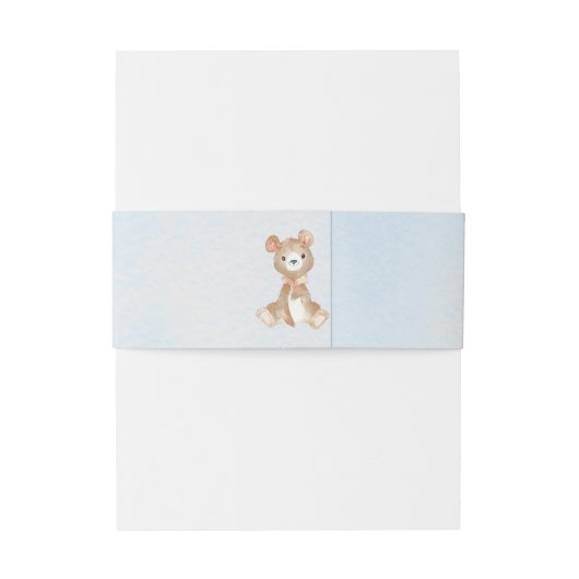 Schattige blauw lint "Oh boy" Teddybeer Uitnodigingen Wikkel (Achterkant Voorbeeld)