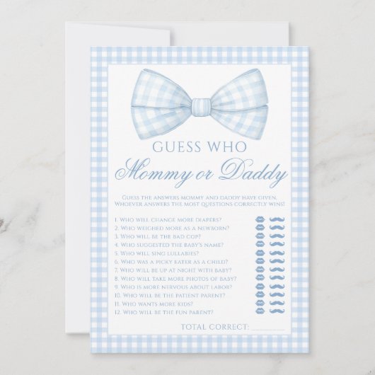 Schattige blauw mama of papa boog stropdas baby sh kaart (Voorkant)