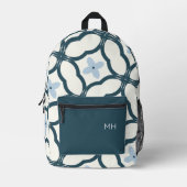 Schattige Blauw Mandala Patroon Monogram Initialen Bedrukte Rugzak (Voorkant)