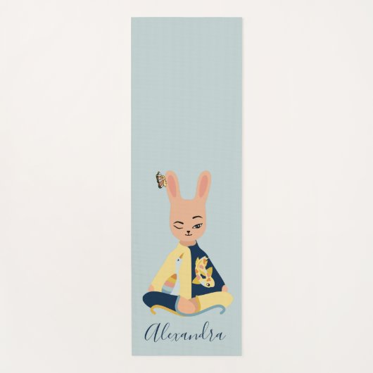 Schattige Blauw Mediterende Bunny Rabbit Yogi Kind Yogamat (Voorkant)