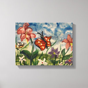 Schattige blauw met Oranje Waterverf Kinderkunst Canvas Afdruk