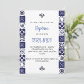 Schattige Blauw Mexicaans Doopsel Bautizo Invitati Kaart (Staand voorkant)