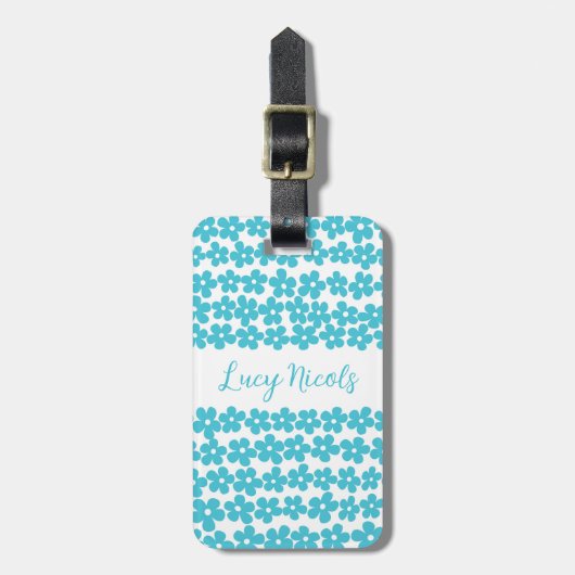 Schattige Blauw Minimalistisch Daisy Patroon Bloem Bagagelabel (Voorkant verticaal)