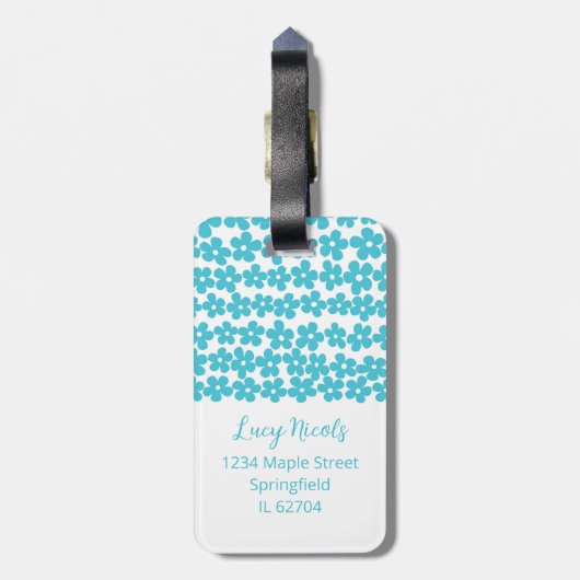 Schattige Blauw Minimalistisch Daisy Patroon Bloem Bagagelabel (Achterkant verticaal)