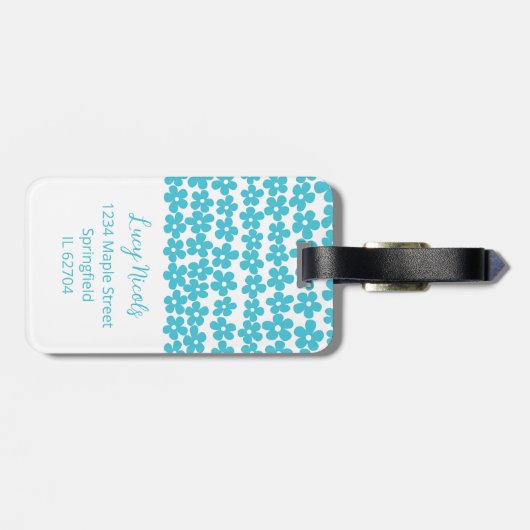 Schattige Blauw Minimalistisch Daisy Patroon Bloem Bagagelabel (Achterkant horizontaal)