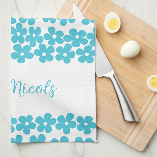 Schattige Blauw Minimalistisch Daisy Patroon Bloem Theedoek (Quarter Fold)