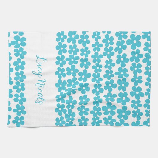 Schattige Blauw Minimalistisch Daisy Patroon Bloem Theedoek (Horizontaal)