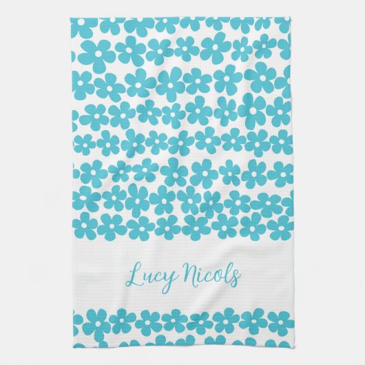 Schattige Blauw Minimalistisch Daisy Patroon Bloem Theedoek (Verticaal)