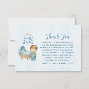 Schattige Blauw Mobiel Wieg baby Cot Baby shower Bedankkaart