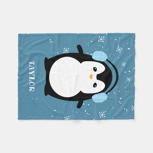Schattige Blauw modern baby penguin kawaii geperso Fleece Deken (Voorkant (Horizontaal))