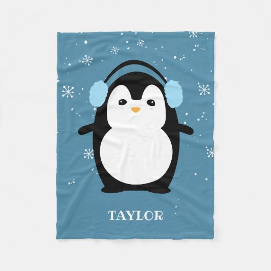 Schattige Blauw modern baby penguin kawaii geperso Fleece Deken (Voorkant)
