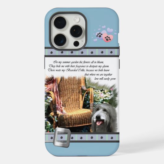 Schattige Blauw Modern Bearded Collie Dog Art iPhone Hoesje (Achterkant)
