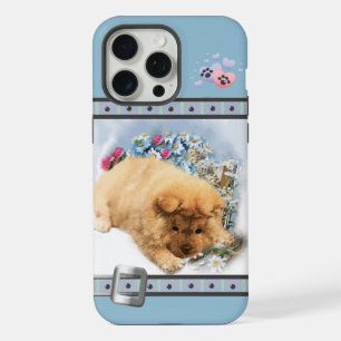 Schattige Blauw Modern Chow Puppy Dog Art iPhone 15 Pro Max Case