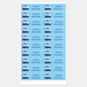 Schattige blauw moderne bus cartoon gepersonalisee labels (Vel)