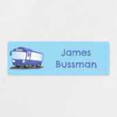 Schattige blauw moderne bus cartoon gepersonalisee labels (Design 2)