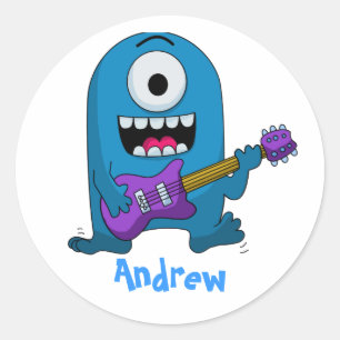 Schattige Blauw Monster Gitarist Ronde Sticker