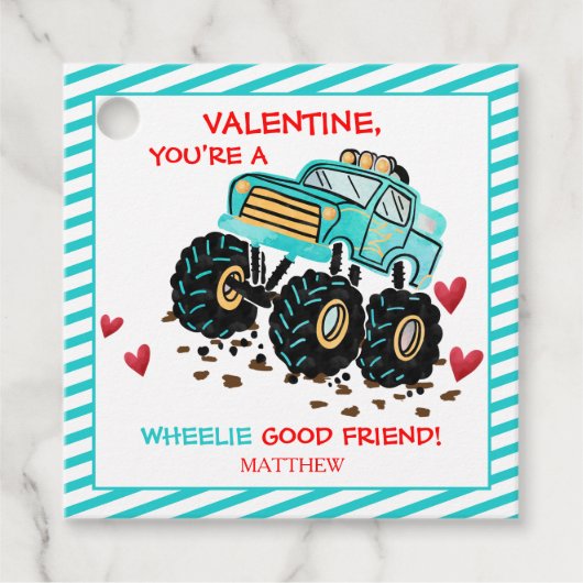 Schattige Blauw Monster Vrachtwagen School Valenti Bedankjes Labels (Voorkant)