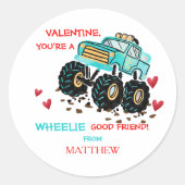 Schattige Blauw Monster Vrachtwagen School Valenti Ronde Sticker (Voorkant)