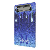 Schattige Blauw Navy Glitter Drips Monogram Mini Klembord (Angled2)
