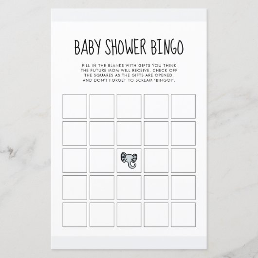 Schattige blauw olifant Baby shower Bingo spel (Voorkant)