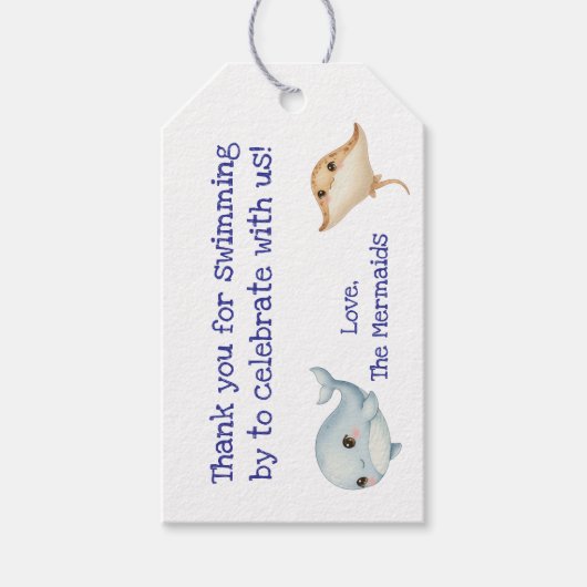 Schattige, Blauw onder het Zee Dank u Cadeaulabel (Voorkant)