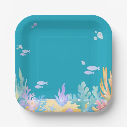 Schattige Blauw Onder het Zee Papier Borden Papieren Bordje (Voorkant)