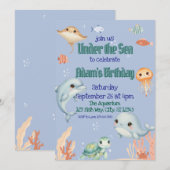 Schattige, Blauw, Onder het Zee Verjaardag Kaart (Voorkant / Achterkant)