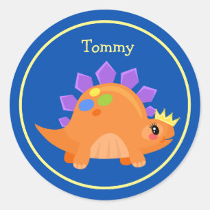 Schattige Blauw Oranje Baby Dinosaur Ronde Sticker