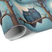 Schattige blauw Paar Uilen op een tak Cadeaupapier (Rol Hoek)