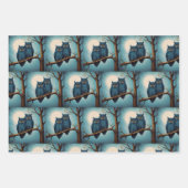 Schattige blauw Paar Uilen op een tak Inpakpapier Vel (Voorkant 2)