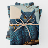 Schattige blauw Paar Uilen op een tak Inpakpapier Vel (In situ)