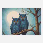 Schattige blauw Paar Uilen op een tak Inpakpapier Vel (Voorkant)