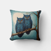 Schattige blauw Paar Uilen op een tak Kussen (Voorkant)