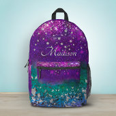Schattige blauw paarse ombre glitter monogram afge bedrukte rugzak